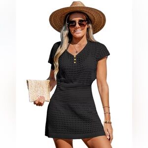 New Cupshe Crochet Cutout Black Swimwear Cover up Dress M $44!